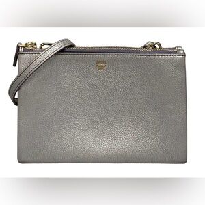 MCM Grained Calfskin Spike Silver Milla Double Crossbody Bag